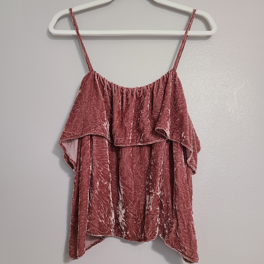 Madewell Mauve Pink Crushed Velvet Cropped Sexy Romantic Silk Blend Cami Top XL
